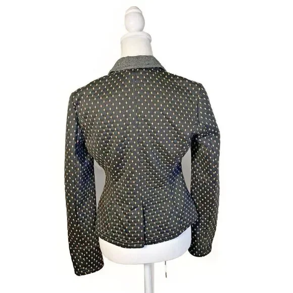 Free People Preppy Diamond Quilted Knit Tweed Polka Dots Blazer Black Jacket  SP - Picture 4 of 14